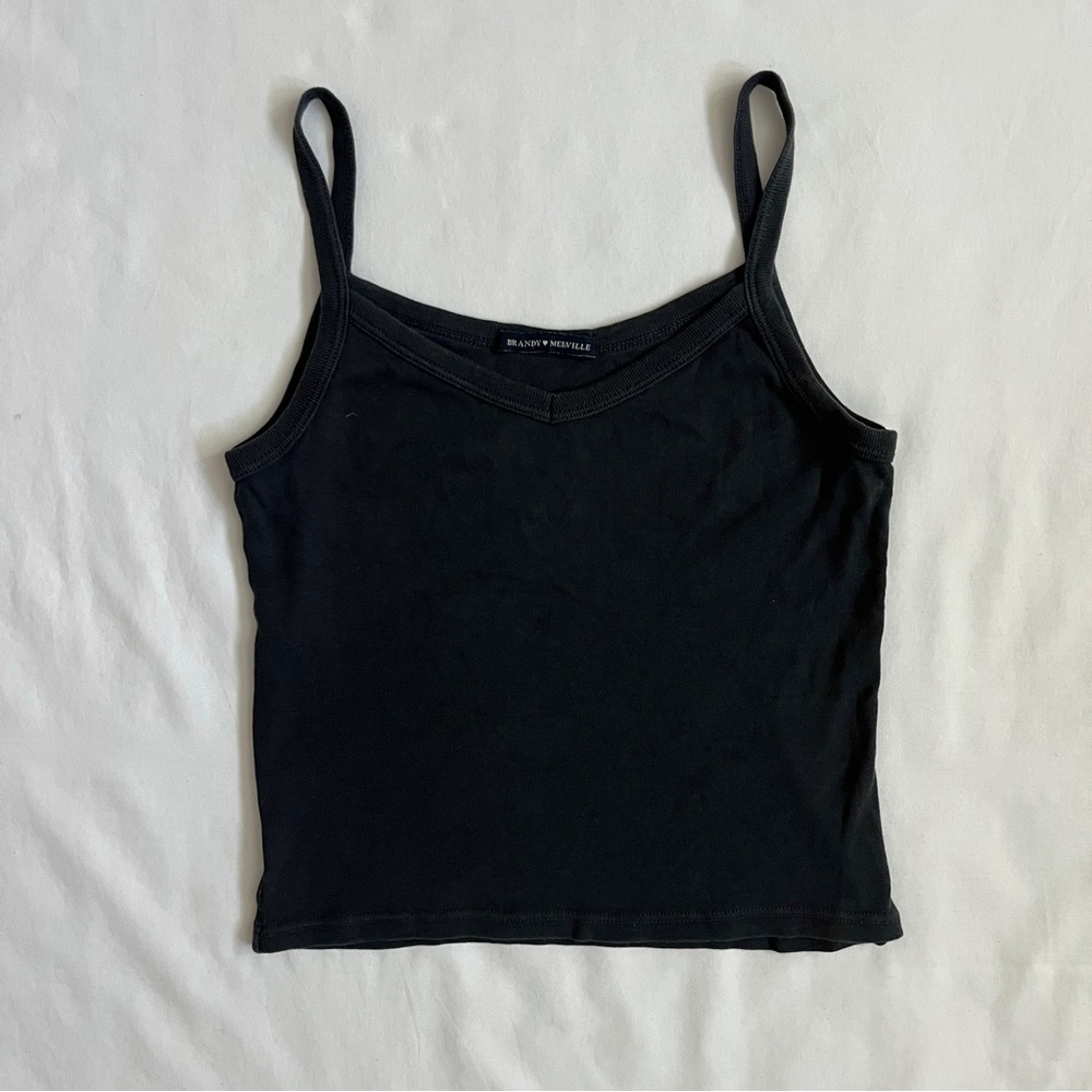 Brandy Melville Basic Tank Top | Black Cropped V-neck Camisole Size OS